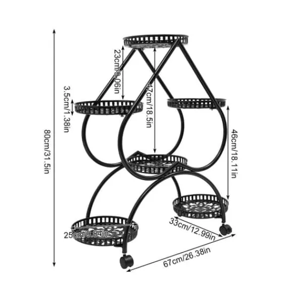 Hjärtformat växtställ - Blomsterställ - 6 hyllplan - Järn - 4 hjul (2 med broms) - 7,5 kg per hyllplan Växtställ