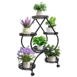 Hjärtformat växtställ - Blomsterställ - 6 hyllplan - Järn - 4 hjul (2 med broms) - 7,5 kg per hyllplan Växtställ