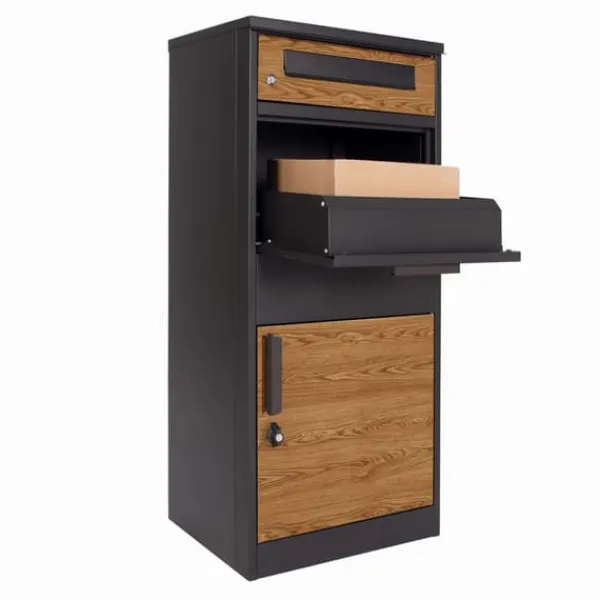 Best Hållbar antracitfärgad brevlåda i stål med trälook, säker paketinkast och väderbeständig design Postlådor & Brevlådor