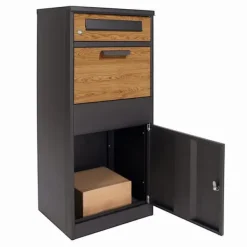 Best Hållbar antracitfärgad brevlåda i stål med trälook, säker paketinkast och väderbeständig design Postlådor & Brevlådor