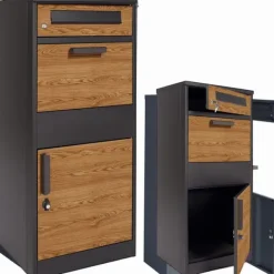 Viking Choice Hållbar antracitfärgad stålbrevlåda med trälook för säker paketleverans