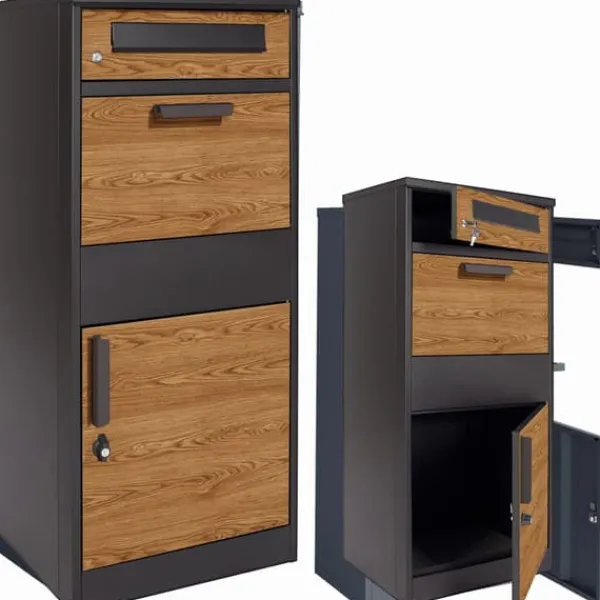 Viking Choice Hållbar antracitfärgad stålbrevlåda med trälook för säker paketleverans