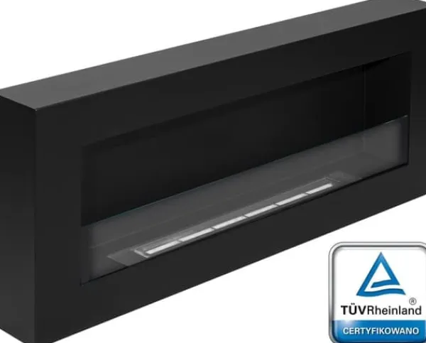 Hängande etanolspis Biokamin Hängande biokamin Bioetanolbrännare BOX 90 cm x 40 cm x 12 cm matt svart med glas ekologisk spis