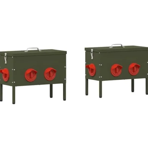New Hönsmatare i metall - - Olivegrön - 41.5x20.5x33 cm - Kallvalsad stål - Kapacitet 15 kg För Fåglar & Småvilt