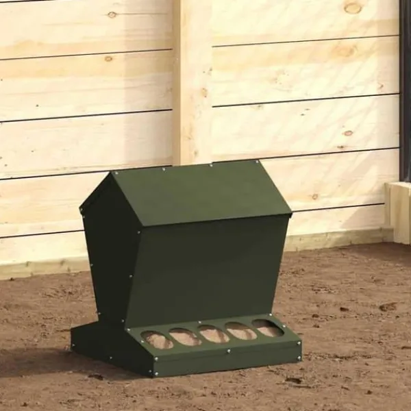 Hönsmatlåda i metall - - Olivgrön - 40x40x45 cm - Kallvalsat stål - Kapacitet 5 kg För Fåglar & Småvilt