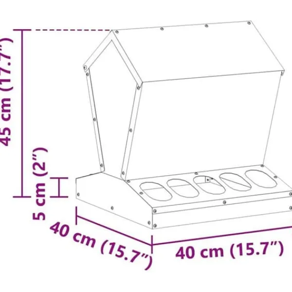 Hönsmatlåda i metall - - Olivgrön - 40x40x45 cm - Kallvalsat stål - Kapacitet 5 kg För Fåglar & Småvilt