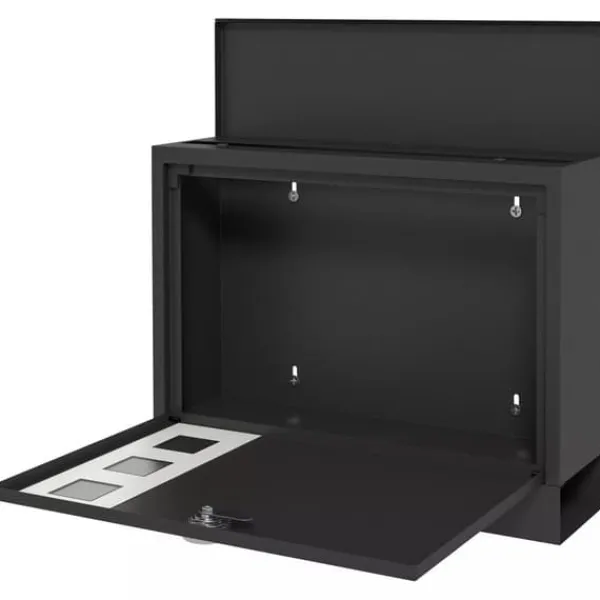 HOMCOM brevlåda svart metall med tidningsfack och visningsfönster, 36,5x11,5x29cm