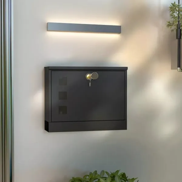 HOMCOM brevlåda svart metall med tidningsfack och visningsfönster, 36,5x11,5x29cm