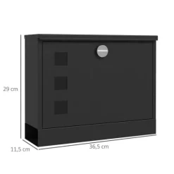 HOMCOM brevlåda svart metall med tidningsfack och visningsfönster, 36,5x11,5x29cm