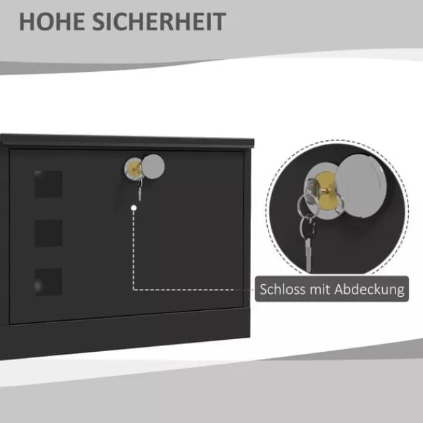 HOMCOM brevlåda svart metall med tidningsfack och visningsfönster, 36,5x11,5x29cm