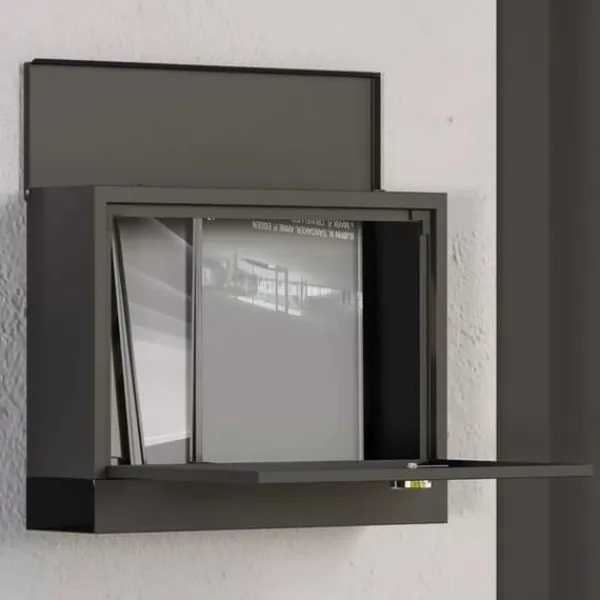 HOMCOM brevlåda svart metall med tidningsfack och visningsfönster, 36,5x11,5x29cm