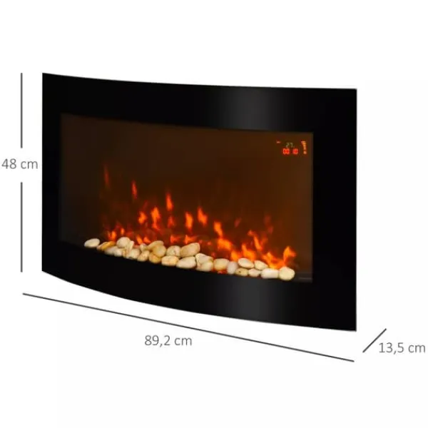 HOMCOM Elektrisk Kamin Väggmonterad 89,2 x 13,5 x 48 cm Svart Metall och Glas