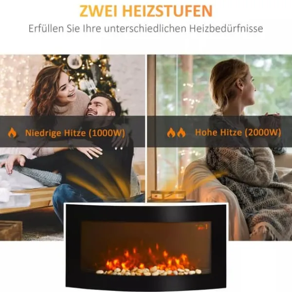 HOMCOM Elektrisk Kamin Väggmonterad 89,2 x 13,5 x 48 cm Svart Metall och Glas