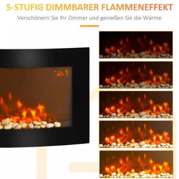 HOMCOM Elektrisk Kamin Väggmonterad 89,2 x 13,5 x 48 cm Svart Metall och Glas
