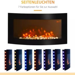 HOMCOM Elektrisk Kamin Väggmonterad 89,2 x 13,5 x 48 cm Svart Metall och Glas