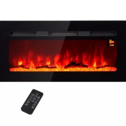 New HOMCOM Elektrisk väggkamin | 1800W | LED-flamma i 3 färger, 5 ljusstyrkor | Fjärrkontroll & pekskärm | Svart Härdat Glas Öppna Spisar
