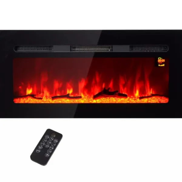 New HOMCOM Elektrisk väggkamin | 1800W | LED-flamma i 3 färger, 5 ljusstyrkor | Fjärrkontroll & pekskärm | Svart Härdat Glas Öppna Spisar