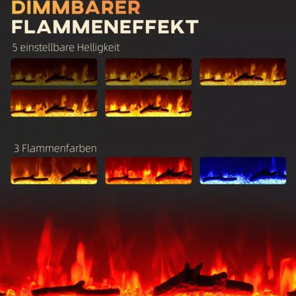 New HOMCOM Elektrisk väggkamin | 1800W | LED-flamma i 3 färger, 5 ljusstyrkor | Fjärrkontroll & pekskärm | Svart Härdat Glas Öppna Spisar
