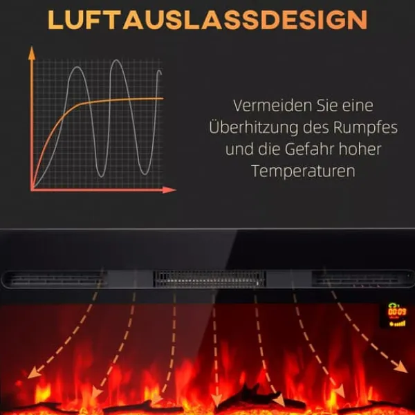 New HOMCOM Elektrisk väggkamin | 1800W | LED-flamma i 3 färger, 5 ljusstyrkor | Fjärrkontroll & pekskärm | Svart Härdat Glas Öppna Spisar