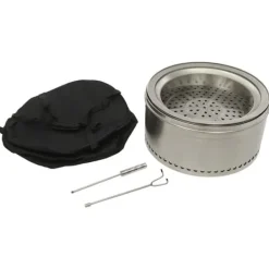 Hopfällbar Eldstad - Rund Eldplats - Rostfritt Stål 201 - Rökfri - Portabel - Vedeldad (Ved Ingår Ej) - Eldkrok 63 cm - Silver Vedeldade Kaminer