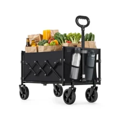 Hot Hopfällbar handkärra upp till 150 kg, bläcksvart, 42 x 67 x 90,5 cm (D x B x H) Volym: 90 liter Mått ihopfälld: 42 x 21 x 68 cm Trädgårdsverktyg