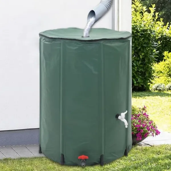 Hopfällbar regntunna 750 L med filter och tillbehör | Färg: Grön | Storlek: 750 L