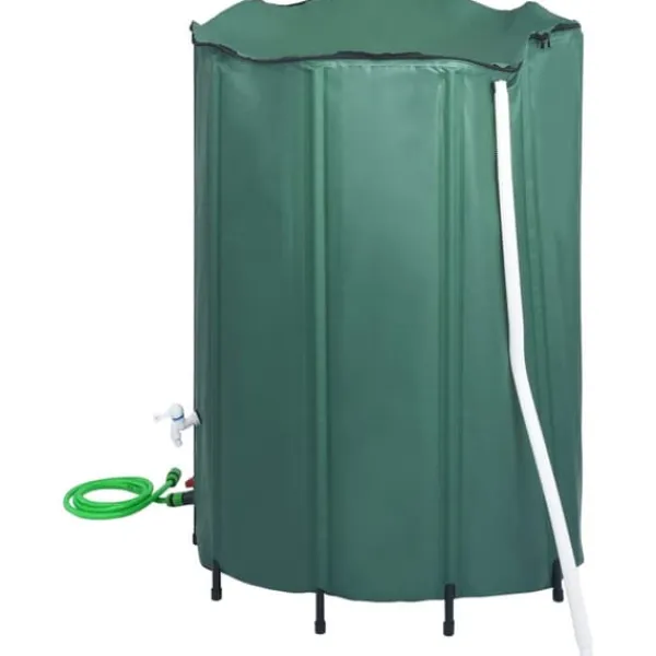 New Hopfällbar regntunna 1350 L med kran – Vattenbesparing | Färg: Grön | Storlek: 1350 L Regntunnor