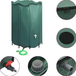 Outlet Hopfällbar regntunna med kran 1250 L - Vattenbesparande lösning | Färg: Grön | Storlek: 1250 L Regntunnor