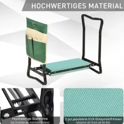 Outlet Hopfällbar trädgårdspall/knästöd 2-i-1 med verktygsväska, EVA-skum, 58×28×49 cm Stöd Med Hjul, Säten & Knäskydd För Trädgårdsskötsel