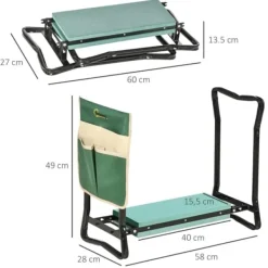 Clearance Hopfällbar trädgårdspall/knästöd 2-i-1 med verktygsväska, EVA-skum, 58×28×49 cm Stöd Med Hjul, Säten & Knäskydd För Trädgårdsskötsel