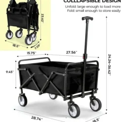 Best Hopfällbar vagn - Trädgårds-/strandvagn - 60 kg Maxbelastning - 360° Svängbara hjul - Justerbart handtag - 73×47×24 cm - Vit Trädgårdsverktyg