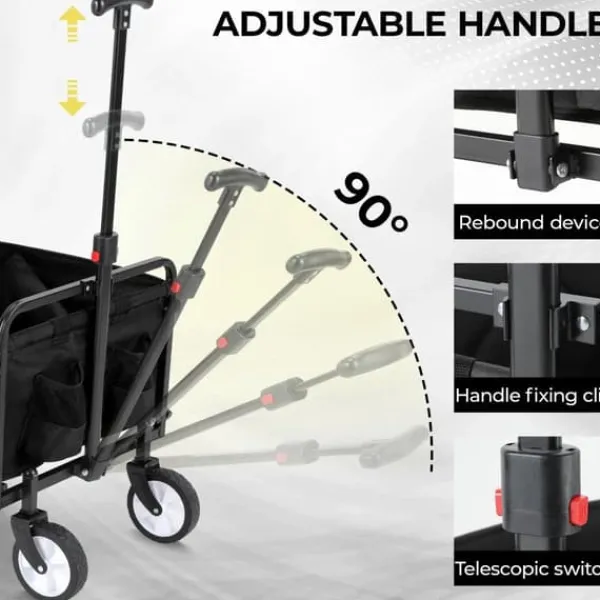 Best Hopfällbar vagn - Trädgårds-/strandvagn - 60 kg Maxbelastning - 360° Svängbara hjul - Justerbart handtag - 73×47×24 cm - Vit Trädgårdsverktyg