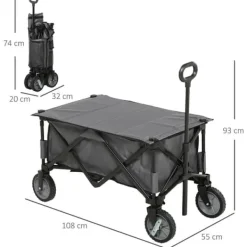 Discount Hopfällbar vagn upp till 120 kg, teleskophandtag, sidofickor & fällbar bricka, mörkgrå Trädgårdsverktyg