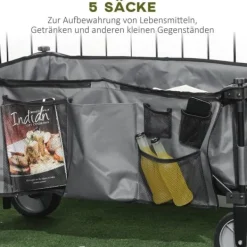 Discount Hopfällbar vagn upp till 120 kg, teleskophandtag, sidofickor & fällbar bricka, mörkgrå Trädgårdsverktyg