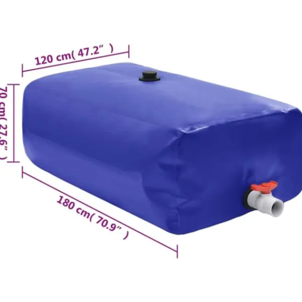 Clearance Hopfällbar vattentank med kran för regnvatten | Volym: 1500 L | Material: PVC Regntunnor