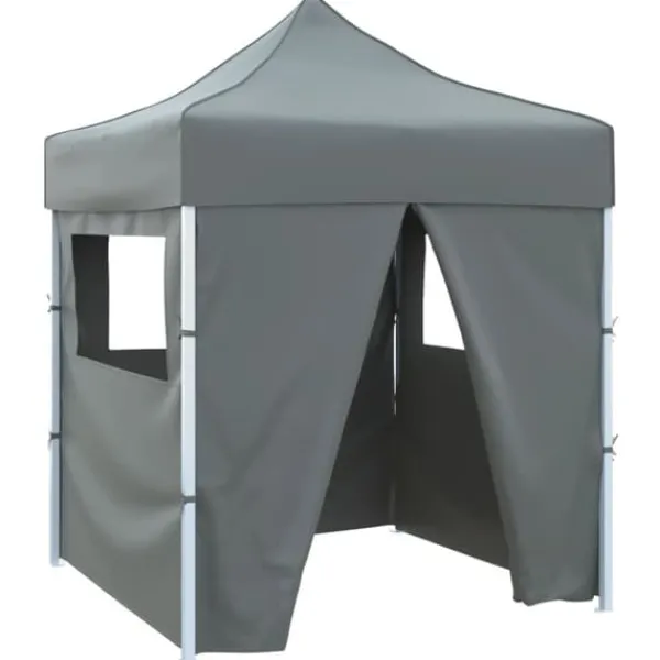 Clearance Hopfällbart partytält med 4 sidoväggar 2x2 m stål antracit Tält & Lusthus