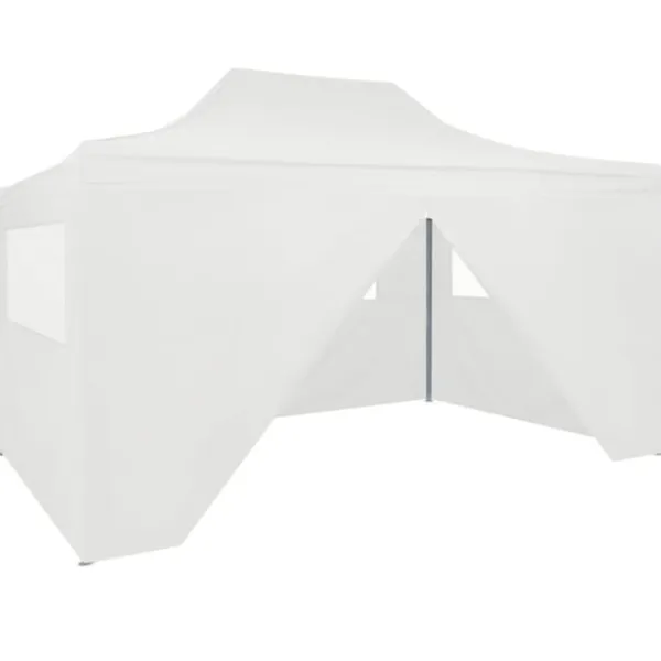 vidaXL Hopfällbart partytält med 4 sidoväggar 280x410x315 cm stål vit