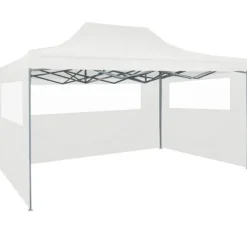 vidaXL Hopfällbart partytält med 4 sidoväggar 280x410x315 cm stål vit