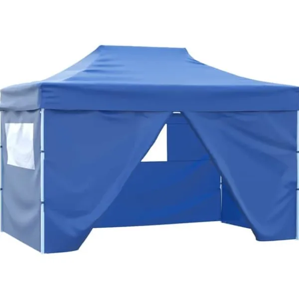 New Hopfällbart partytält med 4 sidoväggar 3x4 m stål blå Tält & Lusthus