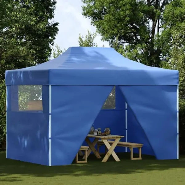 New Hopfällbart partytält med 4 sidoväggar 3x4 m stål blå Tält & Lusthus
