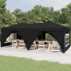 Hot Hopfällbart partytält med sidoväggar svart 3x6 m Tält & Lusthus