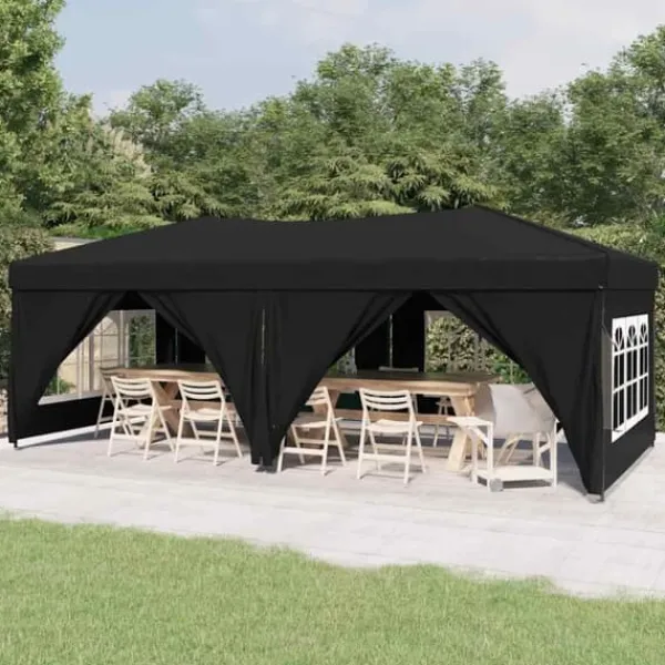 Hot Hopfällbart partytält med sidoväggar svart 3x6 m Tält & Lusthus
