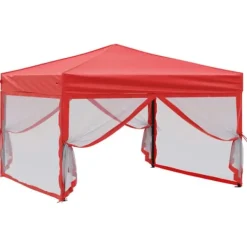 Hopfällbart partytält med sidoväggar - Uteplats, BBQ & Fester | Färg: Röd | Storlek: 3x3 m