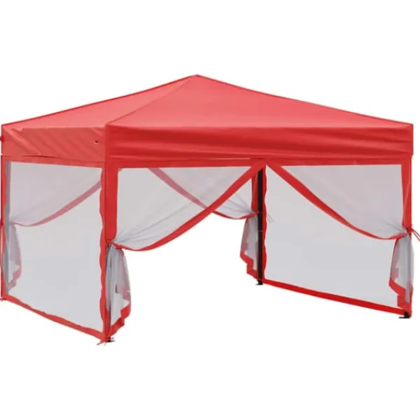 Hopfällbart partytält med sidoväggar - Uteplats, BBQ & Fester | Färg: Röd | Storlek: 3x3 m