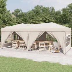 Hot Hopfällbart partytält med sidoväggar gräddvit 3x6 m Tält & Lusthus