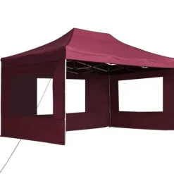 vidaXL Hopfällbart partytält med väggar aluminium 4,5x3 m vinröd