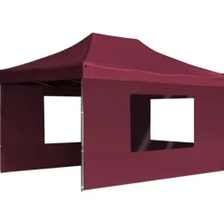 vidaXL Hopfällbart partytält med väggar aluminium 4,5x3 m vinröd