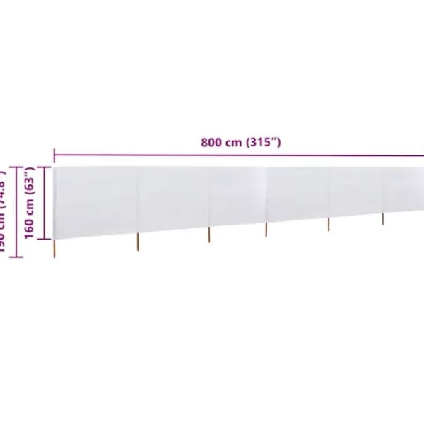 Hopfällbart vindskydd 6 paneler - Vindskydd i non-woven tyg | Färg: Sandvit | Storlek: 800x160 cm