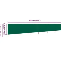 Hopfällbart vindskydd med 6 paneler - Hållbart non-woven tyg | Färg: Grön | Storlek: 800x120 cm