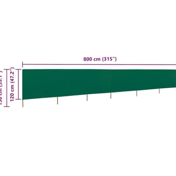 Hopfällbart vindskydd med 6 paneler - Hållbart non-woven tyg | Färg: Grön | Storlek: 800x120 cm